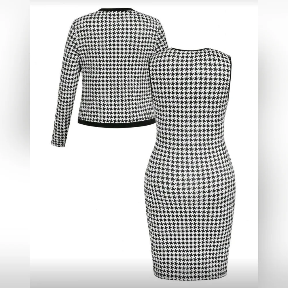 Black and White Houndstooth Dress and Jacket Set - Picture 2 of 8